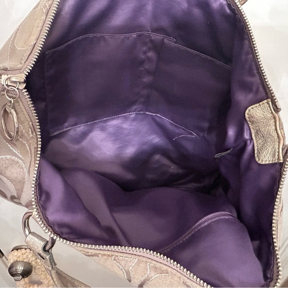 Coach Poppy Signature Gray silver Canvas Leather Trim zipper tote shoulder bag - Picture 6 of 15